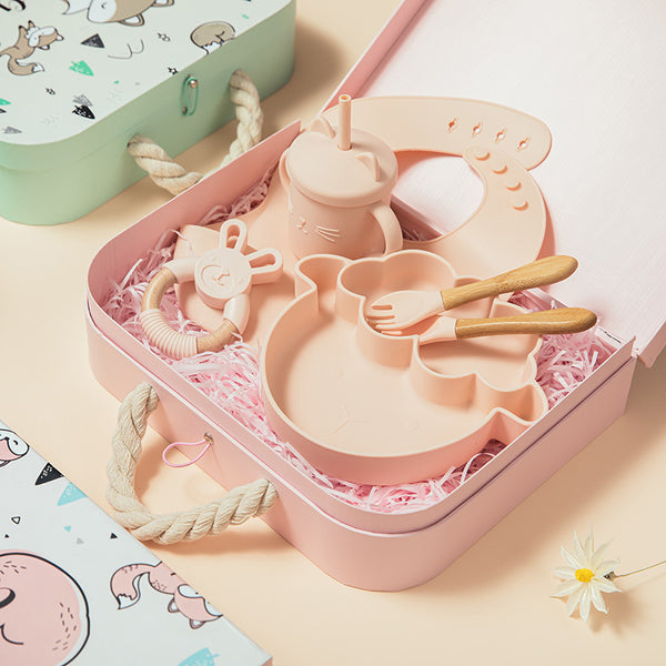 Baby Geschirrset – Silikon Teller, Besteck & Trinkbecher im Tierdesign